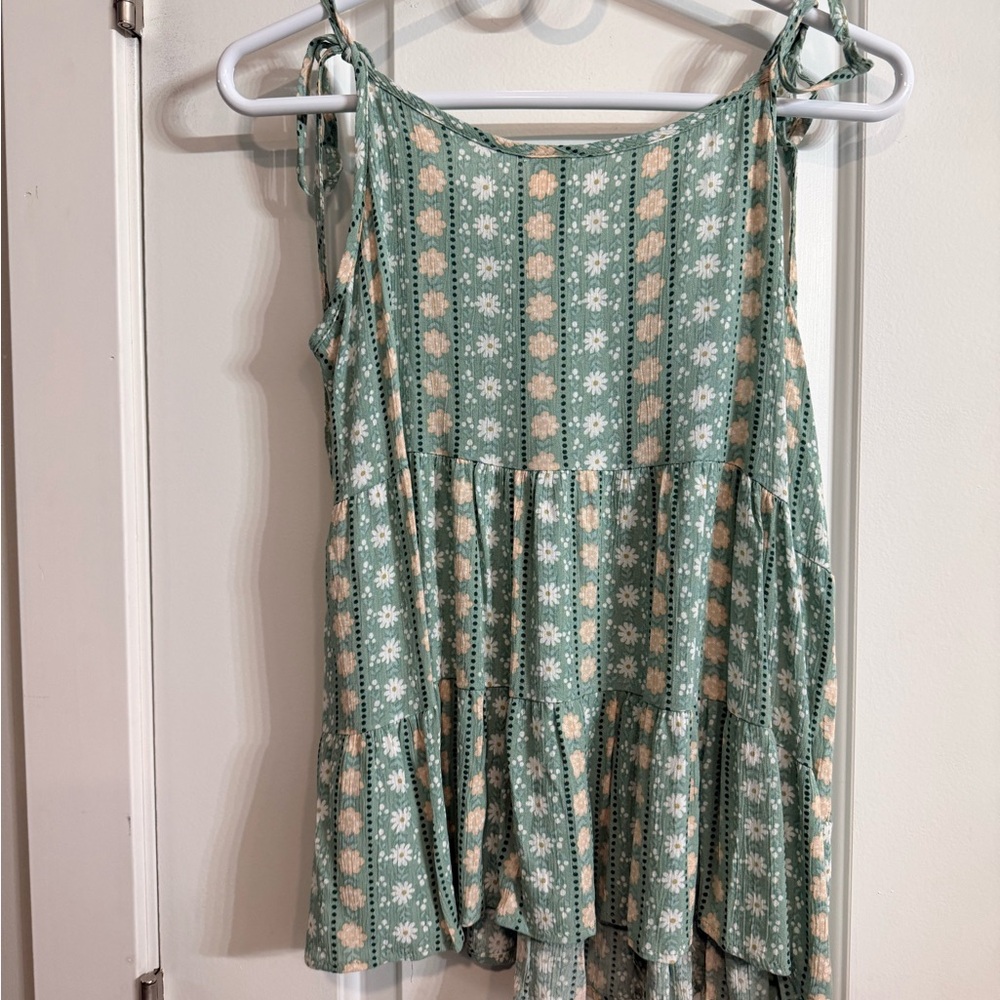 Fifth Ray Green Floral Tiered Tank Boho - Picture 2 of 8